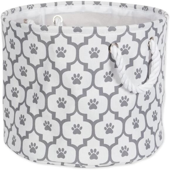 Pet Storage Collection Lattice Paw Print, Small Round, White/Gray - Picture 1 of 7